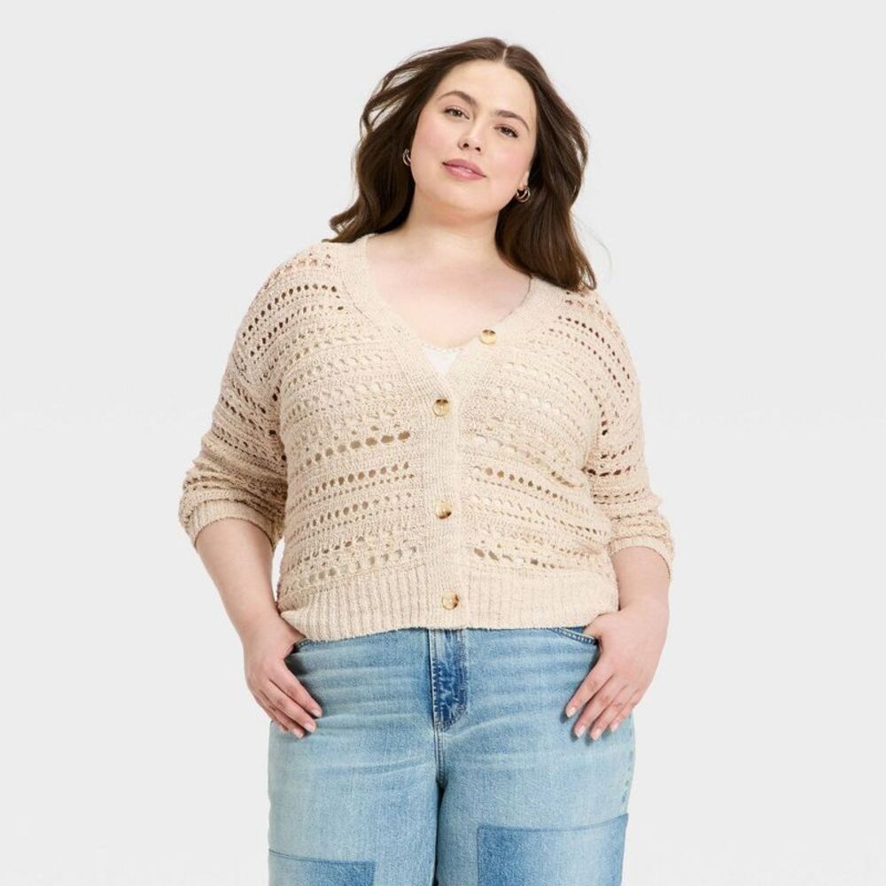 Women's Openwork Cardigan Sweater - Universal Thread Cream XXL